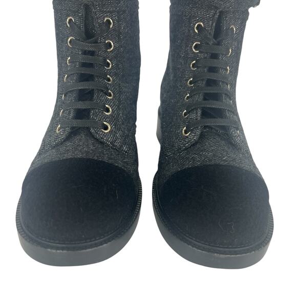 Chanel 2021 Interlocking CC Cap Toe Tweed Logo Combat Boots - Picture 8 of 16